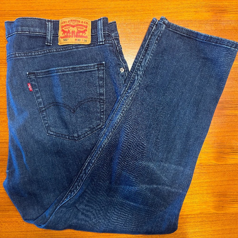 Levis 502 Mens Jeans 40x30 Blue Stretch Taper EUC